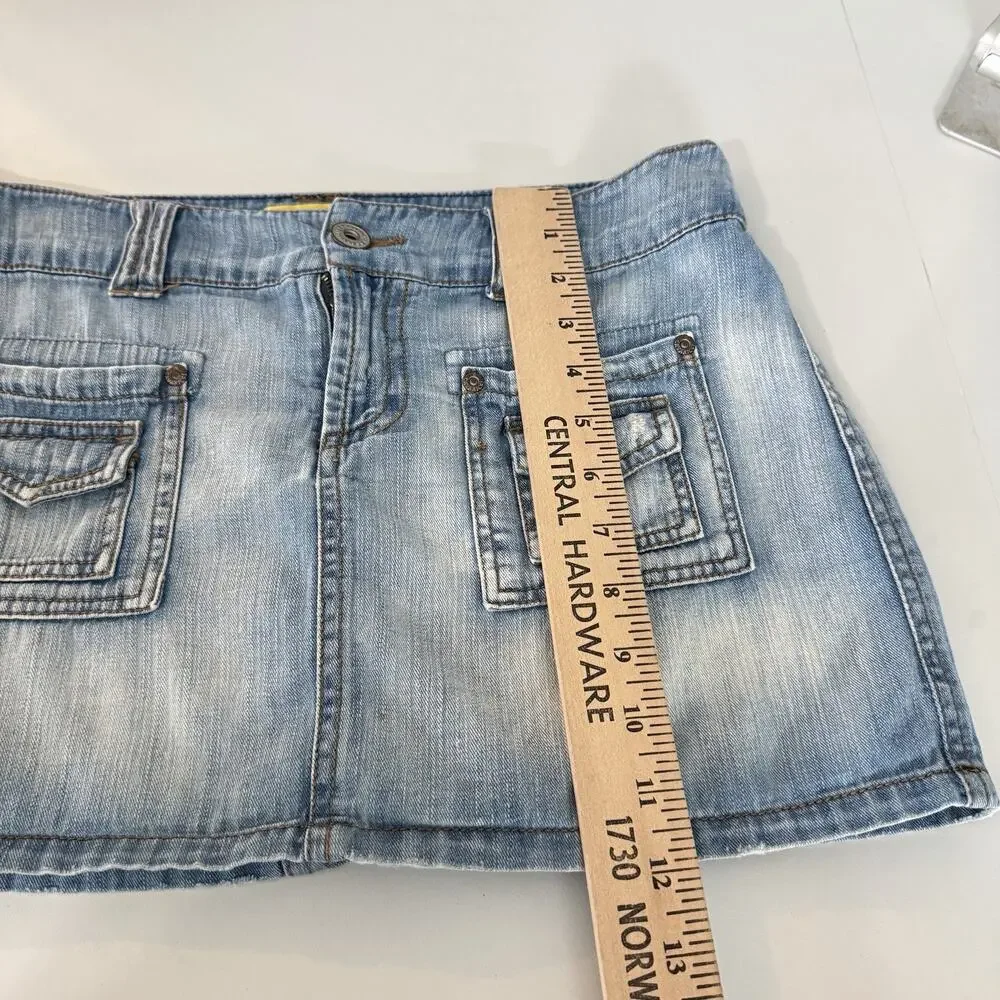 Vintage Y2K Z. Cavaricci Denim Mini Skirt Sz 7 Blue Pockets Grunge Coachella **